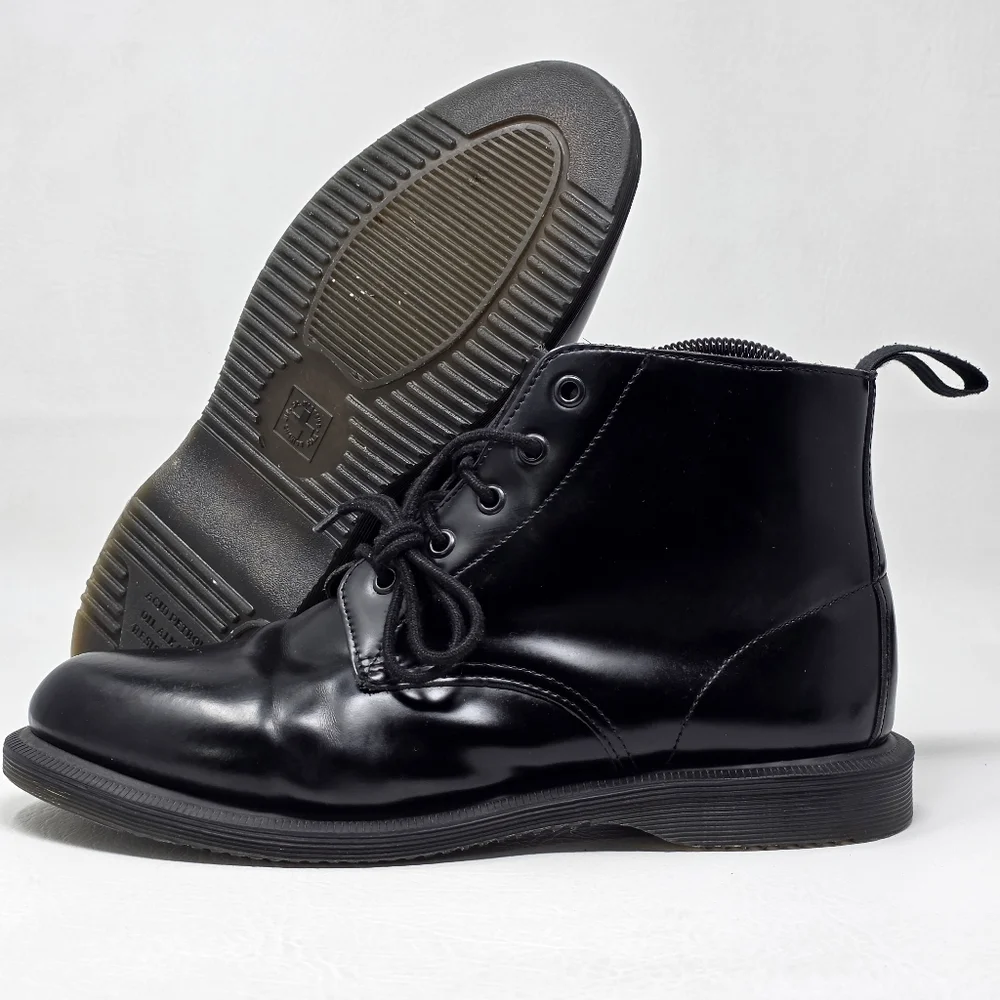 Dr Martens Emmeline Women's Black Leather 5 Eye Ankle Boots Size 10 Pre-owned